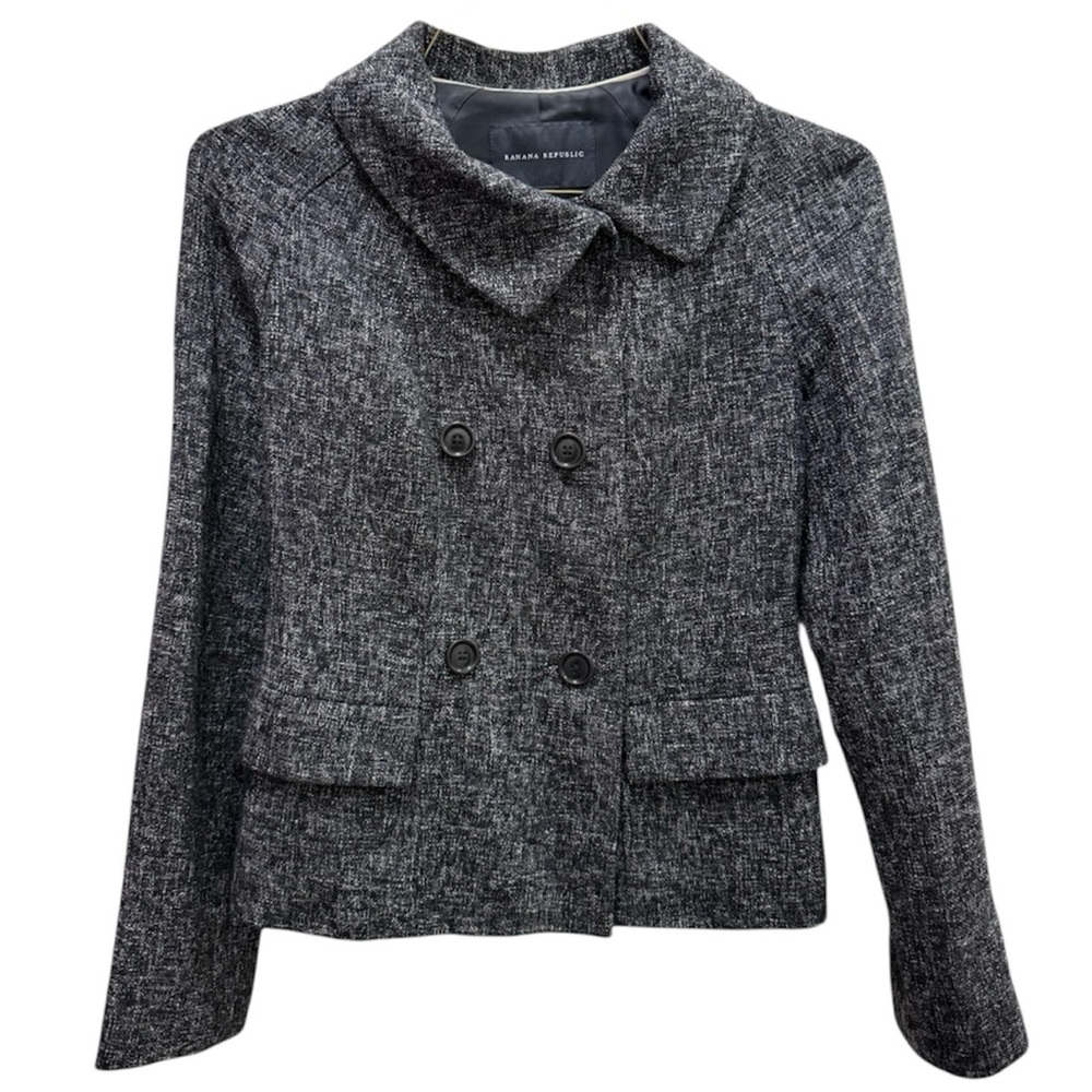 Banana Republic Gray Tweed Double-Breasted Cropped Blazer Jacket